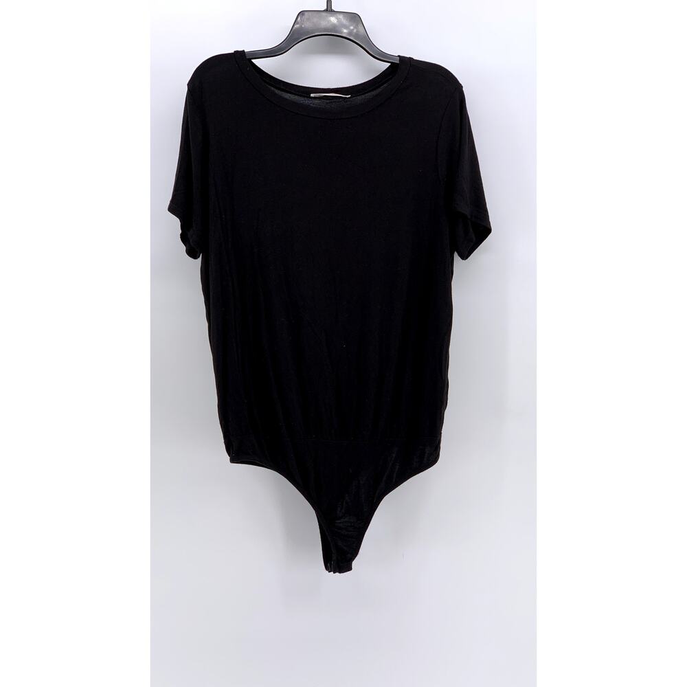 TREND NOTES Women's Black Crewneck Short Sleeve Bodysuit SZ L